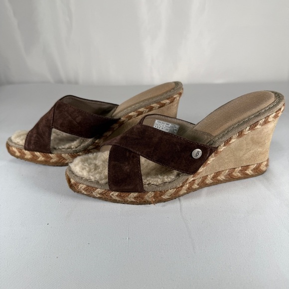 UGG Brown and Cream Shearling Wedges - Picture 2 of 8